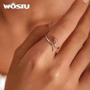 WOSTU Регулируемые полоски для пальцев с розой, стерлинговое серебро 925 пробы, винтажное платиновое кольцо с покрытием для женщин, романтический подарок на День святого Валентина 925 silver