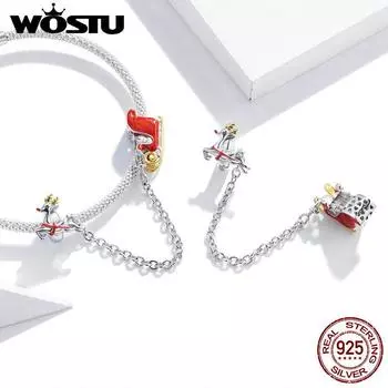 WOSTU Рождественский подарок Автомобильная защитная цепочка Шарм из стерлингового серебра 925 пробы для оригинального серебряного браслета с силиконовой пробкой 925 silver