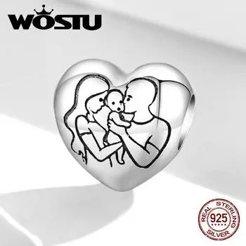 WOSTU семейный узор в форме сердца из стерлингового серебра 925 пробы, очаровательные бусины, подходят для оригинального браслета, ювелирные изделия своими руками 925 silver