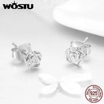 WOSTU Серьги-гвоздики из стерлингового серебра 925 Розы earrings