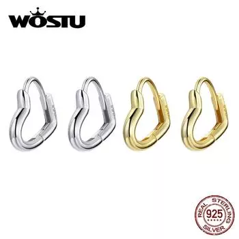 WOSTU серьги-гвоздики из стерлингового серебра 925 пробы с полым сердцем и любовью, блестящие простые серьги для женщин, модные серебряные украшения серебряный