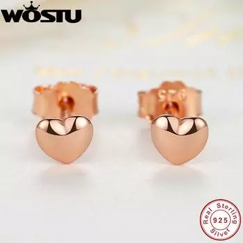 WOSTU Серьги-гвоздики из стерлингового серебра 925 пробы Маленькое сердце PAS440 розового золота