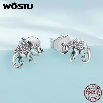 WOSTU серьги-хамелеоны для женщин, винтажные серьги-гвоздики из стерлингового серебра 925 пробы с животными, мини-серьги-гвоздики, юбилейные вечерние ювелирные изделия, подарок 925 silver