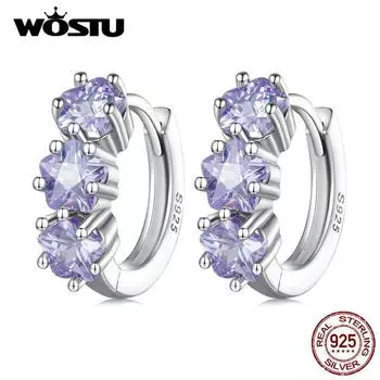 WOSTU серьги-кольца из стерлингового серебра 925 пробы с фиолетовым цирконом, сложенные звезды, пряжки для ушей, серьги-кольца с цветком лаванды для женщин, элегантные изящные ювелирные изделия 925 silver