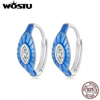 WOSTU серьги-кольца из стерлингового серебра 925 пробы с дьявольским глазом, винтажные синие эмалированные пряжки для ушей для женщин, подарок на день матери, изысканные ювелирные изделия SCE1737
