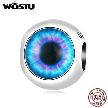 WOSTU Синий Дьявольский Глаз из бисера Стерлингового Серебра 925 пробы Классический Демонический Глаз Шарм Бусины для Женщин Подходит Оригинальный DIY Браслет Ювелирные Изделия 925 silver