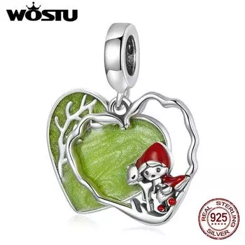WOSTU Сказки в форме сердца Зеленый лес и Красная Шапочка из стерлингового серебра 925 пробы бусина для женщин Изящные ювелирные изделия 925 silver