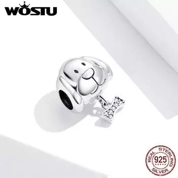 WOSTU собака с костяными металлическими бусинами из стерлингового серебра 925 пробы для женщин, ювелирные изделия для оригинального браслета 925 silver