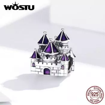 WOSTU Стерлинговое серебро 925 пробы Сказочный замок Бусины Фиолетовые подвески подходят к оригинальному браслету-подвеске