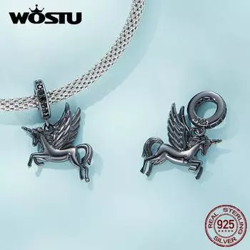 WOSTU Стерлингового Серебра 925 Черная Летающая Лошадь Подвеска из бисера подходит для самостоятельного изготовления женских браслетов и ювелирных изделий 925 silver