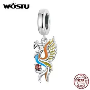 WOSTU Стерлингового Серебра 925 Цветная Эмаль Подвеска Феникс Подвески Постоянные Подвески в виде Птиц для Женщин DIY Браслет и Ожерелье 925 silver