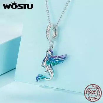 WOSTU Стерлингового Серебра 925 Цветная Эмаль Подвеска Летающий Дракон Подвески для Женщин DIY Браслет и Ожерелье 925 silver