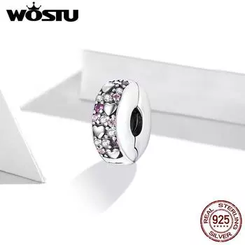 WOSTU Стерлингового Серебра 925 Цветной Цирконий Сияющий Любовь Очарование Позиционирующие Бусины для Женщин 925 silver