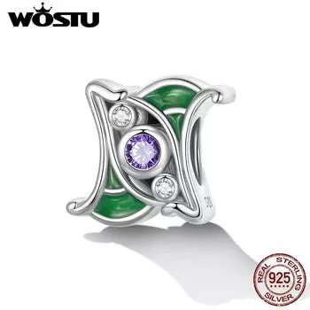 WOSTU Стерлингового Серебра 925 Изысканные Полые Художественные Фиолетовые Циркониевые Проставки Шармы Подходит Оригинальный DIY Браслет Ювелирные Изделия Подарок 925 silver