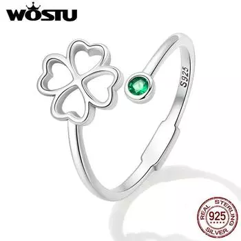 WOSTU Стерлингового Серебра 925 Изысканный Циркон Полый Четырехлистный Клевер Открытое Кольцо для Женщин Изящные Ювелирные Изделия Подарок 925 silver серебряный
