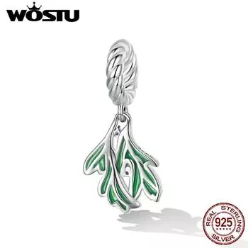WOSTU Стерлингового Серебра 925 Изысканный полый Свежий Лист Очаровательный Подвеска Подходит Оригинальный DIY Браслет Ювелирные Изделия Подарок 925 silver