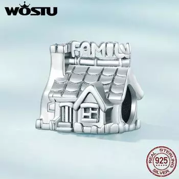 WOSTU Стерлингового Серебра 925 Изысканный Теплый Семейный Дом Подвески Бусины Подходит Оригинальный Браслет DIY Ювелирные Изделия 925 silver