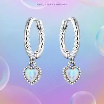 WOSTU Стерлингового Серебра 925 Круглые Бусины Опал Сердце Любовь Пряжки Серьги-гвоздики для Женщин Модные Вечерние Ювелирные Изделия Подарок 925 silver