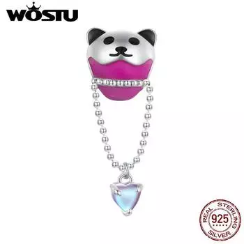 WOSTU Стерлингового Серебра 925 Милый Яркий Медведь Воздушный Шар Шарм Шарм для DIY Браслет Ожерелье 925 silver