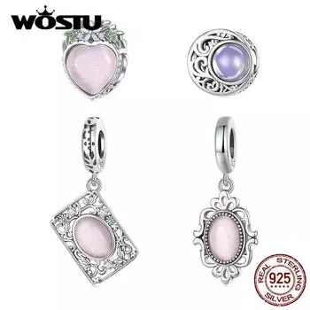 WOSTU Стерлингового Серебра 925 Нежная Розовая Бусина Любовь Лунный Свет Бусина для Женщин Браслет DIY Ювелирные Изделия A