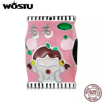 WOSTU Стерлингового Серебра 925 Нежный Розовый Персик Конфеты Шарм Подвеска Из Бисера Подходит Оригинальный Браслет Ожерелье Для Женщин Ювелирные Изделия 925 silver