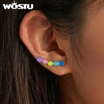 WOSTU стерлингового серебра 925 пробы элегантные модные хорошее настроение пятицветные серьги-смайлики крючки для женщин ювелирные изделия 925 silver