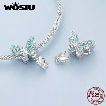 WOSTU стерлингового серебра 925 пробы, эмалированные бусины-бабочки, цветы, подвески для женщин, браслет и браслет, ювелирные изделия своими руками 925 silver