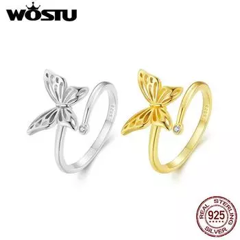 WOSTU стерлингового серебра 925 пробы ажурные кольца-бабочки на палец для женщин кольцо для вечеринки Grilfriend Ring серебряный