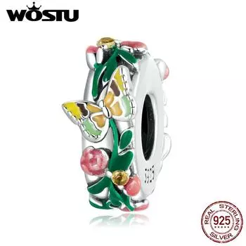 WOSTU стерлингового серебра 925 пробы бабочка и цветок Sapcer очаровательная бусина для женщин DIY оригинальный браслет 3 мм ювелирные изделия 925 silver