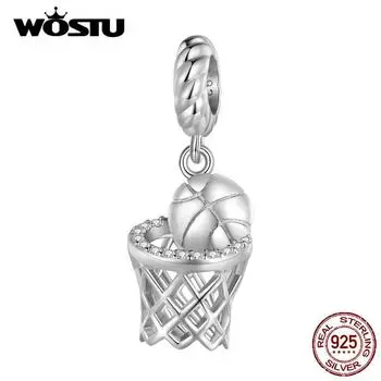 WOSTU Стерлингового Серебра 925 пробы Баскетбольные Спортивные Подвески Бусины Подходит Oringal Браслет DIY Ожерелье Для Женщин Изготовление Ювелирных Изделий Подарок 925 silver