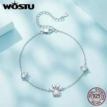 WOSTU Стерлингового Серебра 925 пробы Белый Опал Кошка Собака Лапа Браслет Для Женщин Прекрасная Девушка Звенья Цепи Животных Изящные Ювелирные Изделия Подарок 925 silver