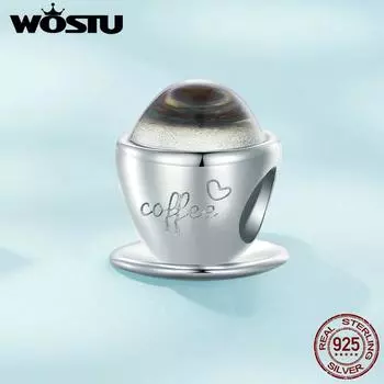 WOSTU стерлингового серебра 925 пробы блестящее стекло кофейная чашка бусины подвески для женщин оригинальное ожерелье браслет 925 silver
