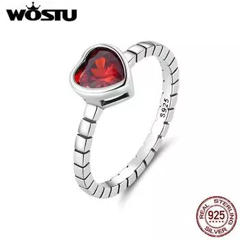 WOSTU стерлингового серебра 925 пробы бордовое винтажное красное кольцо в форме сердца ювелирные украшения для женщин подарок на день Святого Валентина на годовщину 6