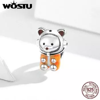 WOSTU стерлингового серебра 925 пробы, бусина с космическим медведем, милое животное, подвеска, подходит для оригинального браслета, ожерелье, кулон, ювелирные изделия, сделанное своими руками 925 silver
