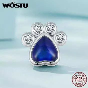 WOSTU стерлингового серебра 925 пробы бусины с эмоциональными камнями милые подвески в виде лап домашних животных для женщин и девочек браслет и браслет DIY ювелирные украшения 925 silver