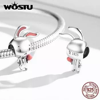 WOSTU стерлингового серебра 925 пробы бусины в виде животных милый энергичный кулон в виде кролика подходит для оригинального браслета ожерелье DIY ювелирные изделия 925 silver