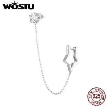 WOSTU стерлингового серебра 925 пробы, цепочка со звездами, зажимы для ушей для женщин, ювелирные изделия для вечеринки, дня рождения 925 silver