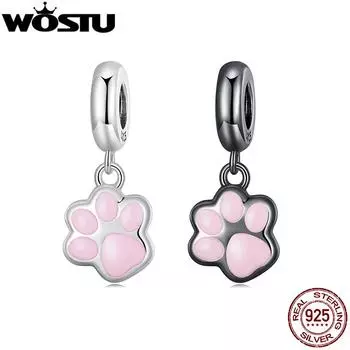 WOSTU стерлингового серебра 925 пробы, черное золото, мини-подвески в виде кошачьей лапы, подвеска в виде животного из бисера для женщин, подходит для DIY браслета, ожерелья, изготовления ювелирных изделий A
