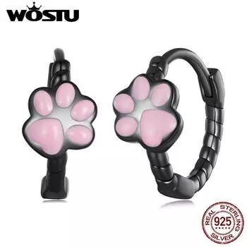 WOSTU стерлингового серебра 925 пробы, черного золота, розового цвета, серьги-кольца для домашних животных и кошек, женские серьги-кольца с милыми животными, зажимы для ушей, ювелирные изделия на день рождения, подарок 925 silver