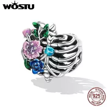 WOSTU Стерлингового Серебра 925 пробы Циркон Сердце Ребра Цветок Очаровательные Бусины для Женщин DIY Оригинальный Браслет 3 ММ Ювелирные Изделия 925 silver серебряный