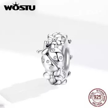 WOSTU Стерлингового Серебра 925 пробы, цветок божьей коровки, силиконовый стопор, бусины-разделители, подходят для оригинального браслета Pendant