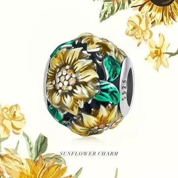 WOSTU стерлингового серебра 925 пробы цветок подсолнуха круглый подвеска из бисера подходит оригинальный браслет ожерелье для женщин ювелирные изделия 925 silver