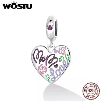 WOSTU Стерлингового Серебра 925 пробы День матери сердце каракули мама подвеска из бисера подходит оригинальный браслет ожерелье для женщин ювелирные изделия 925 silver