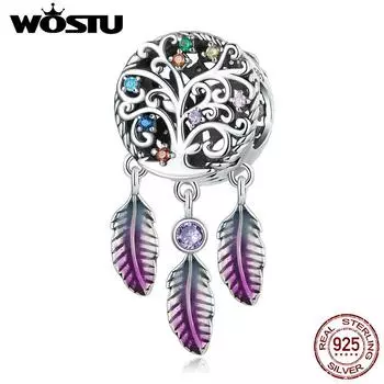 WOSTU Стерлингового Серебра 925 пробы Дерево Жизни Ловец Снов Шарм Бусина для Женщин Циркон Голое Дерево Шарм Подходит Оригинальный DIY Браслет Ювелирные Изделия 925 silver