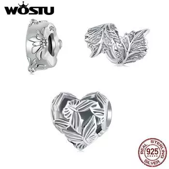 WOSTU стерлингового серебра 925 пробы дикая хризантема позиционирующая пряжка Шарм бусины в виде листьев для браслета DIY ювелирные изделия B