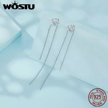 WOSTU стерлингового серебра 925 пробы длинные серьги-гвоздики с кисточками серьги в форме сердца для женщин вечерние подарочные ювелирные изделия