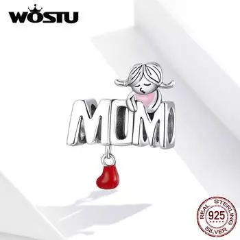 WOSTU стерлингового серебра 925 пробы для мамы, подарка на день матери, подвески для маленькой девочки, красные эмалированные бусины, подходят для браслета 925 silver