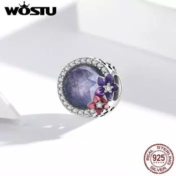 WOSTU стерлингового серебра 925 пробы фиолетовые яркие цветы подвески для изготовления браслета или браслета DIY ювелирных изделий 925 silver
