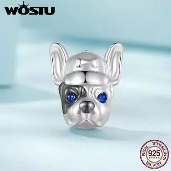 WOSTU стерлингового серебра 925 пробы французские бусины в виде собаки милые подвески в виде собаки для женщин и девочек браслет и браслет DIY ювелирные украшения 925 silver