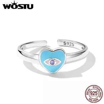 WOSTU стерлингового серебра 925 пробы, голубое кольцо с изображением сердца и глаз демона для женщин, оригинальные ювелирные изделия 925 silver
